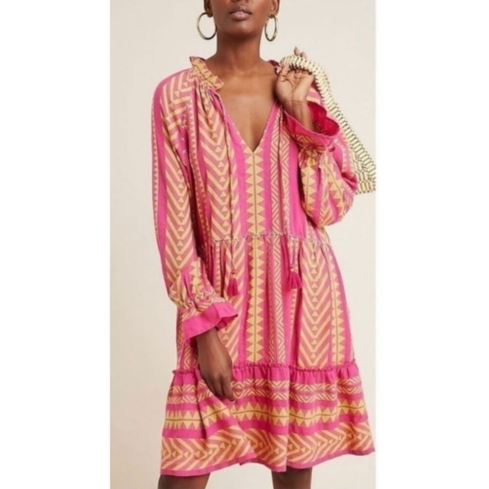 Maeve Dominique Embroidered Dress | Pink And Yellow In Small